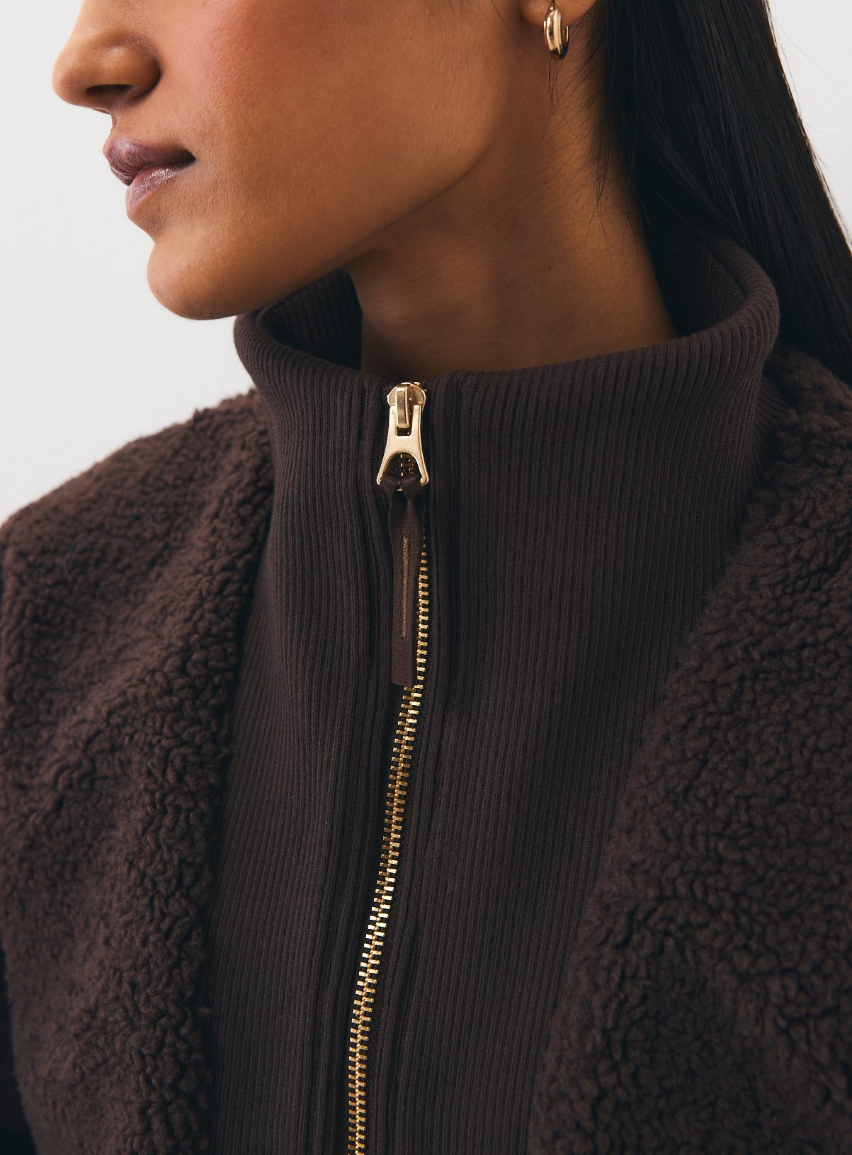 Dark Brown Borg Fleece Half-Zip Jacket M - Image 2 thumbnail